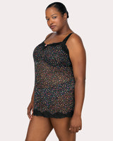 Sheer Mesh Chemise Lingerie, Meadow Dream Print - Curvy Couture - Mesh