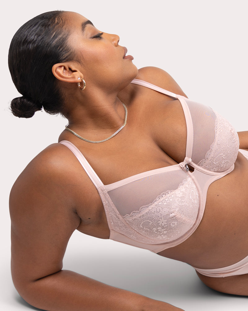 Luxe Lace Underwire Bra, Blushing Rose Pink - Curvy Couture - Micro