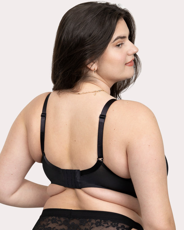 No-Show Lace Plunge T-Shirt Bra, Black Hue Black - Curvy Couture - Lace