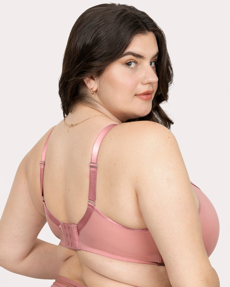 Sheer Mesh Full Coverage Unlined Underwire Bra, Wisteria Red - Curvy Couture - Mesh