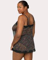 Sheer Mesh Chemise Lingerie, Meadow Dream Print - Curvy Couture - Mesh