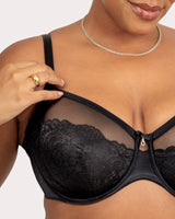 Luxe Lace Underwire Bra, Black Hue Black - Curvy Couture - Micro