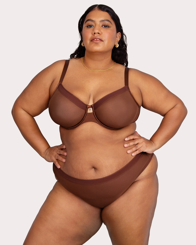 Sheer Mesh Full Coverage Unlined Underwire Bra - Chocolate Nude