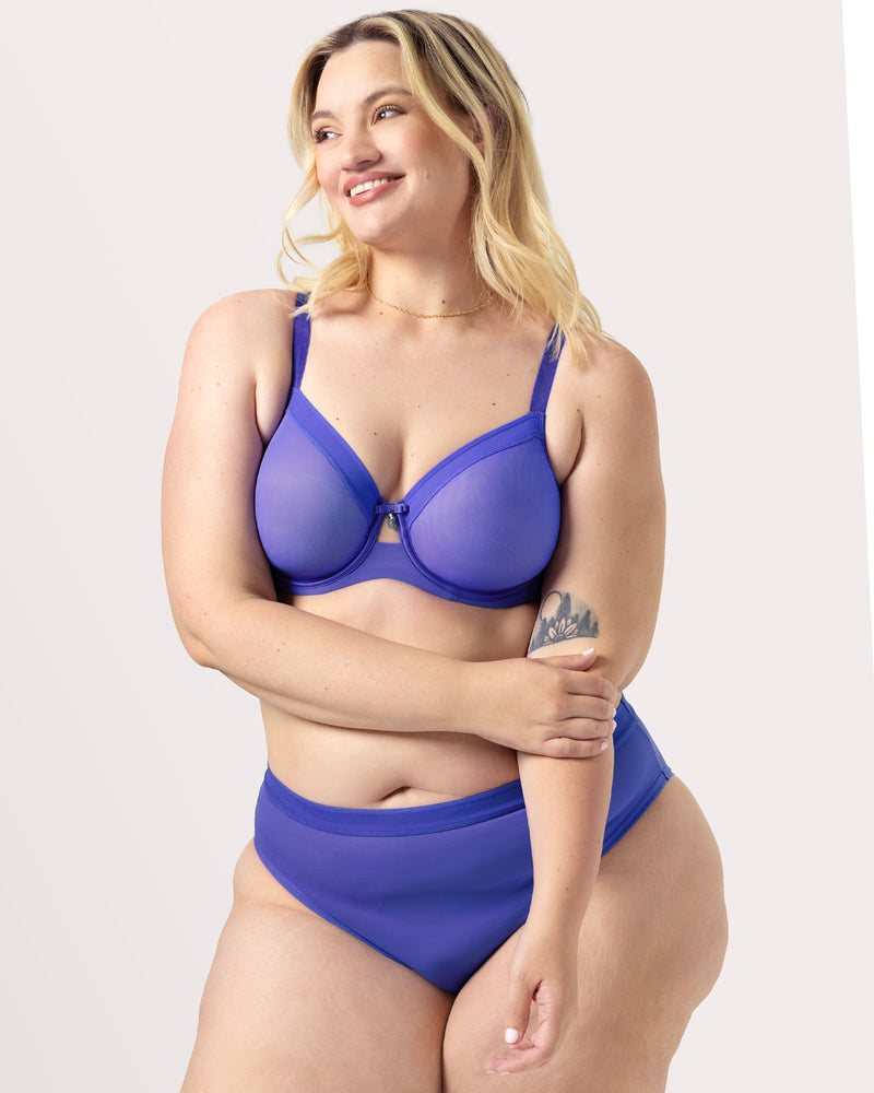 Sheer Mesh Full Coverage Unlined Underwire Bra, Radiant Plum  - Curvy Couture - Mesh