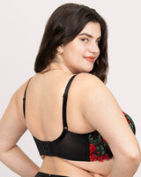 Lush Embroidery Unlined Full Coverage Balconette Bra, Rose Garden Black - Curvy Couture - Emb