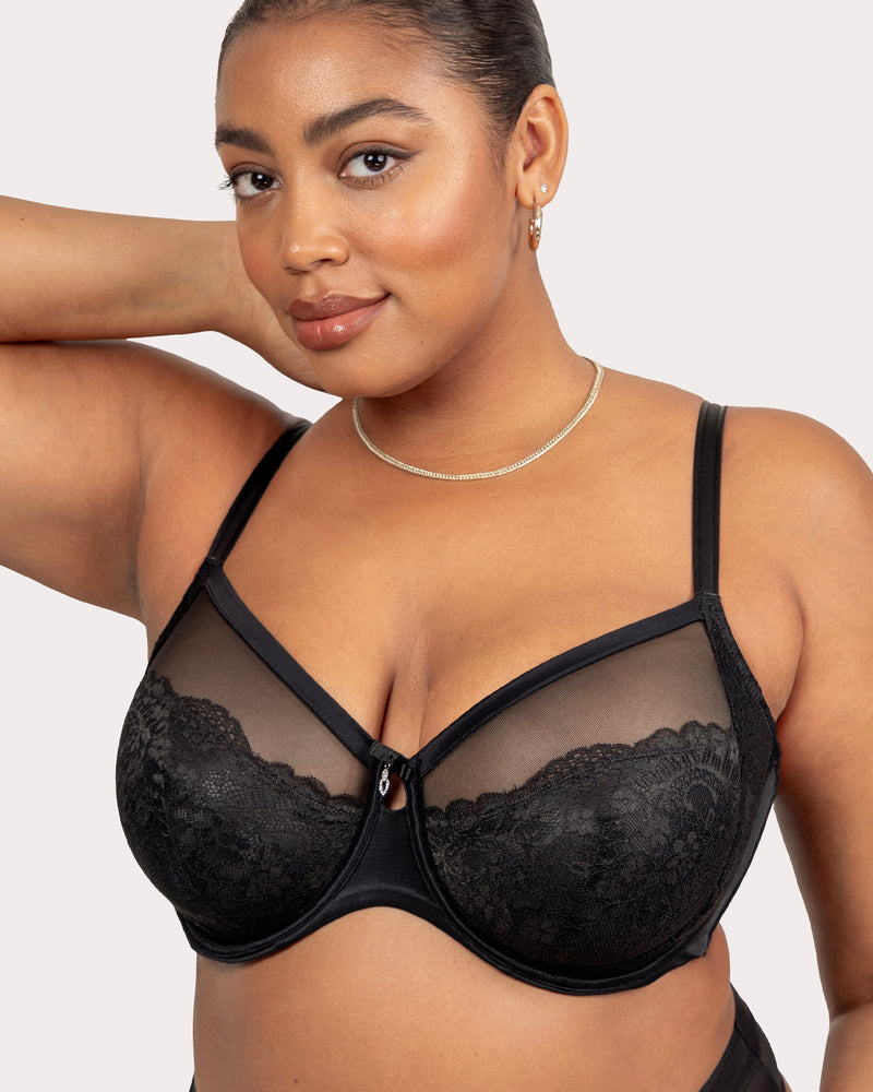Luxe Lace Underwire Bra, Black Hue Black - Curvy Couture - Micro