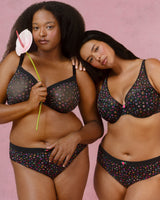 Sheer Mesh Plunge T-Shirt Bra, Meadow Dream Print - Curvy Couture - Mesh