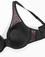 Sheer Mesh Plunge T-Shirt Bra - Designer Leopard