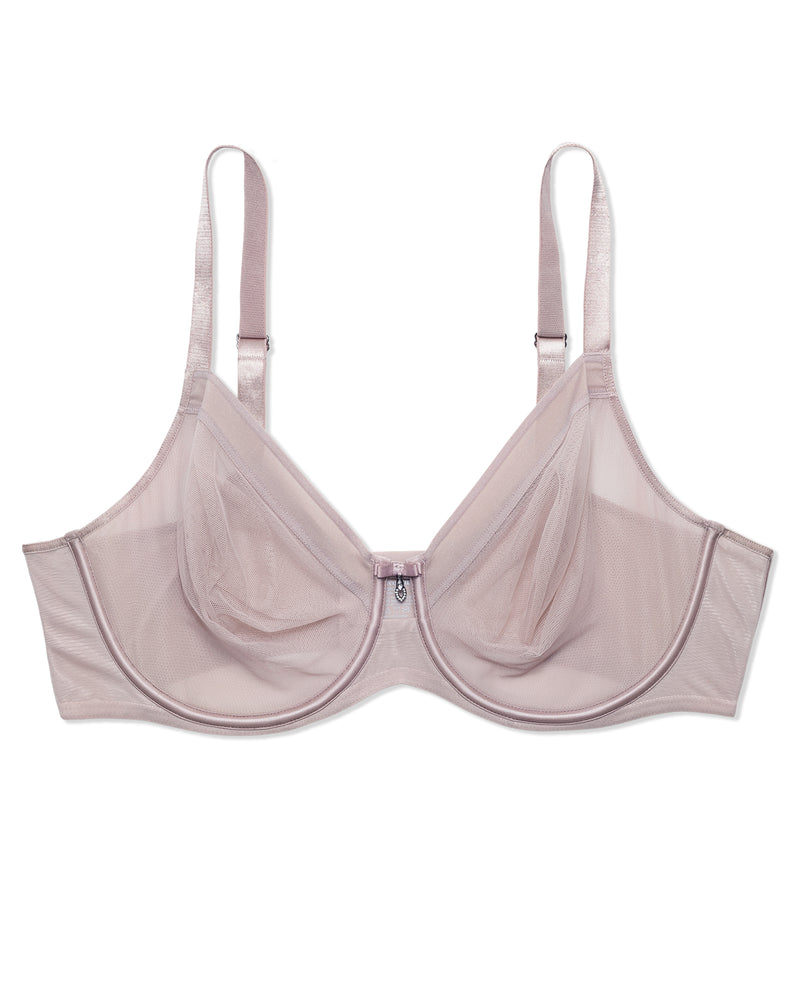 Sheer Mesh Full Coverage Unlined Underwire Bra - Bark