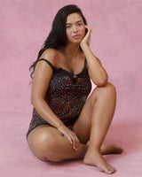 Sheer Mesh Chemise Lingerie, Meadow Dream Print - Curvy Couture - Mesh