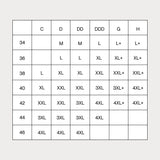 Smooth seamless comfort wireless bra size chart with cup and band ranges