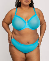 Sheer Mesh Full Coverage Unlined Underwire Bra - Deep Dive Blue
