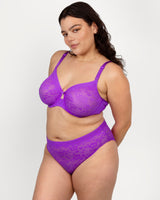 No-Show Lace High Cut Brief, Purple Passion Purple - Curvy Couture - Lace