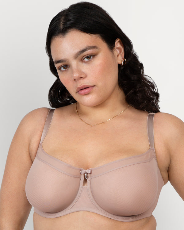 Sheer Mesh Unlined Balconette, Bark Beige - Curvy Couture - Mesh