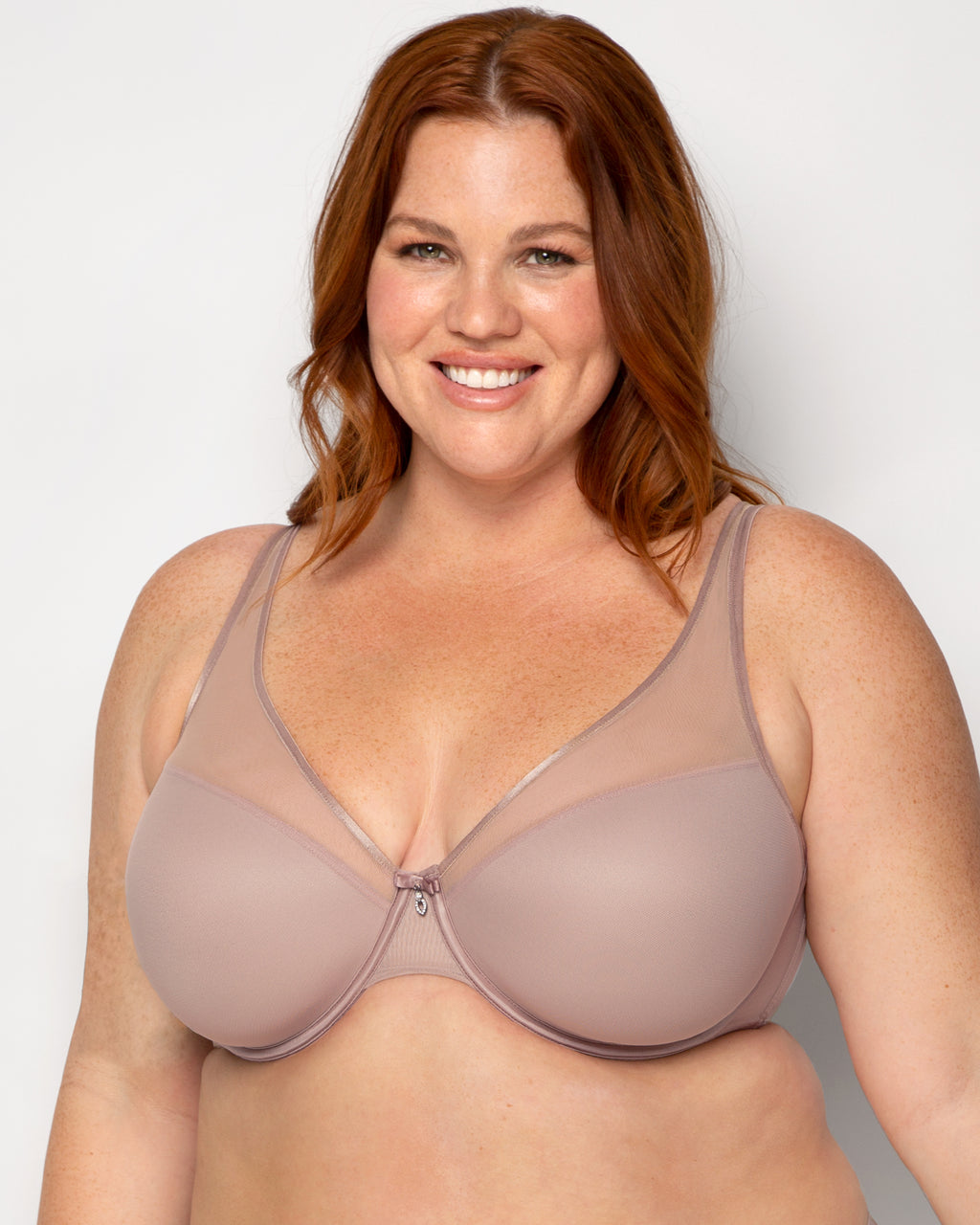 Curvy Couture Sheer Mesh Plunge T-Shirt Bra in Blue Sapphire