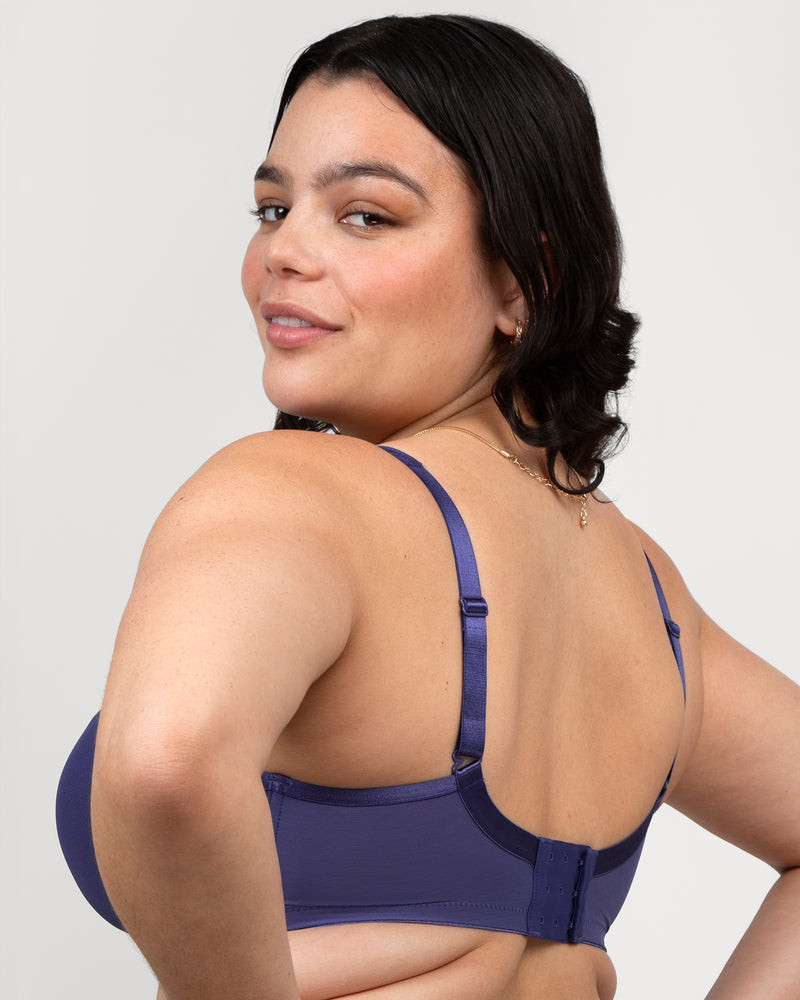 Sheer Mesh Plunge T-Shirt Bra, Vintage Blue Blue - Curvy Couture - Mesh
