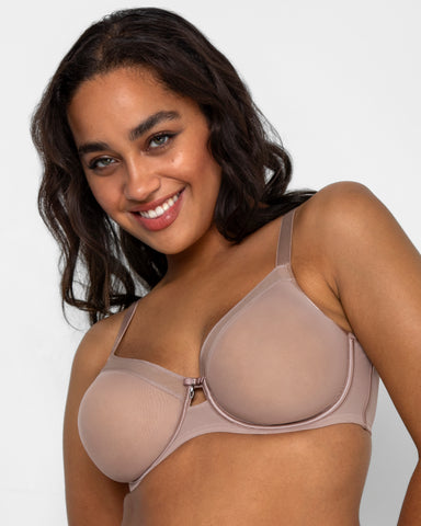 Sheer Mesh Full Coverage Unlined Underwire Bra - Bark