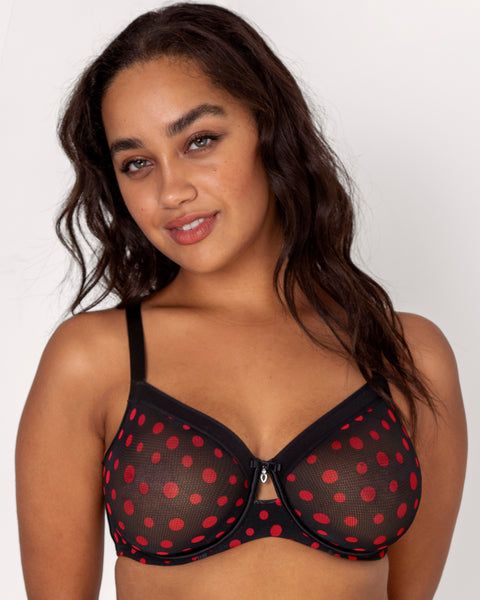 Curve Muse Women’s Unlined Plus Size Comfort Cotton Underwire  Bra-Black/Red,Red-38D