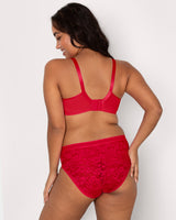 No-Show Lace Unlined Underwire Bra, Diva Red Red - Curvy Couture - Lace