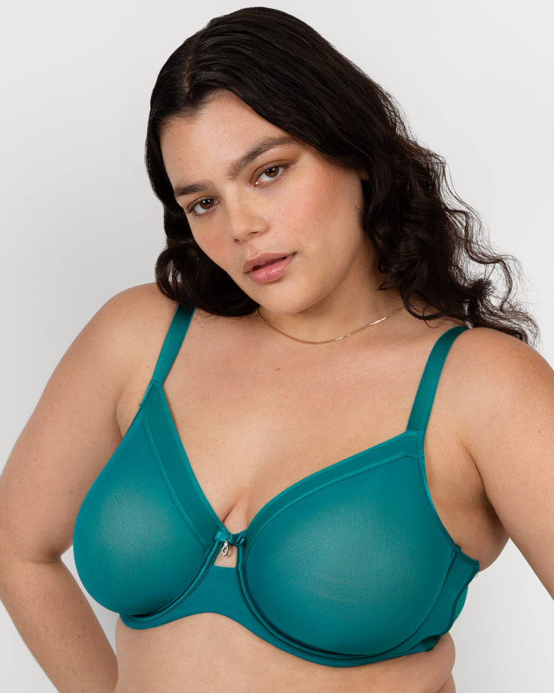 Sheer Mesh Unlined Underwire, Fanfare Green - Curvy Couture - Mesh