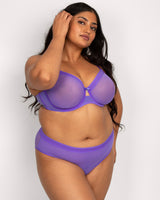 Sheer Mesh Full Coverage Unlined Underwire Bra, Violet Purple - Curvy Couture - Mesh