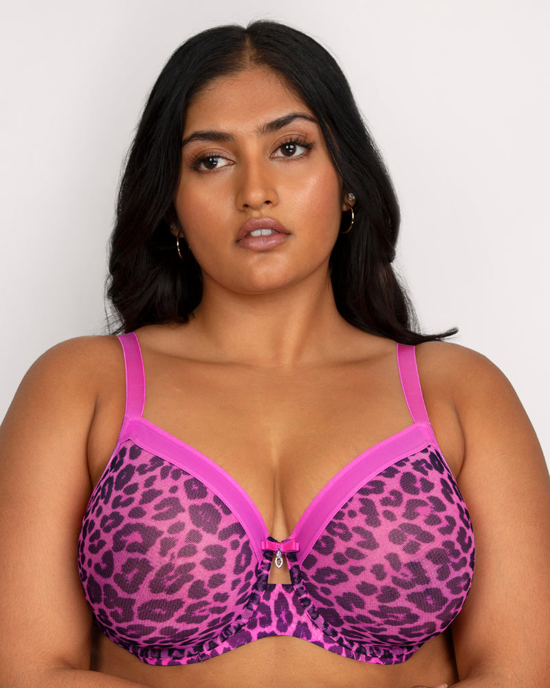 Sheer Mesh Full Coverage Unlined Underwire Bra - Pink Leopard – Curvy  Couture
