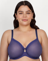 Sheer Mesh Full Coverage Unlined Underwire Bra, Vintage Blue Blue - Curvy Couture - Mesh