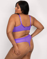 Sheer Mesh High Cut Thong, Violet Purple - Curvy Couture - Mesh
