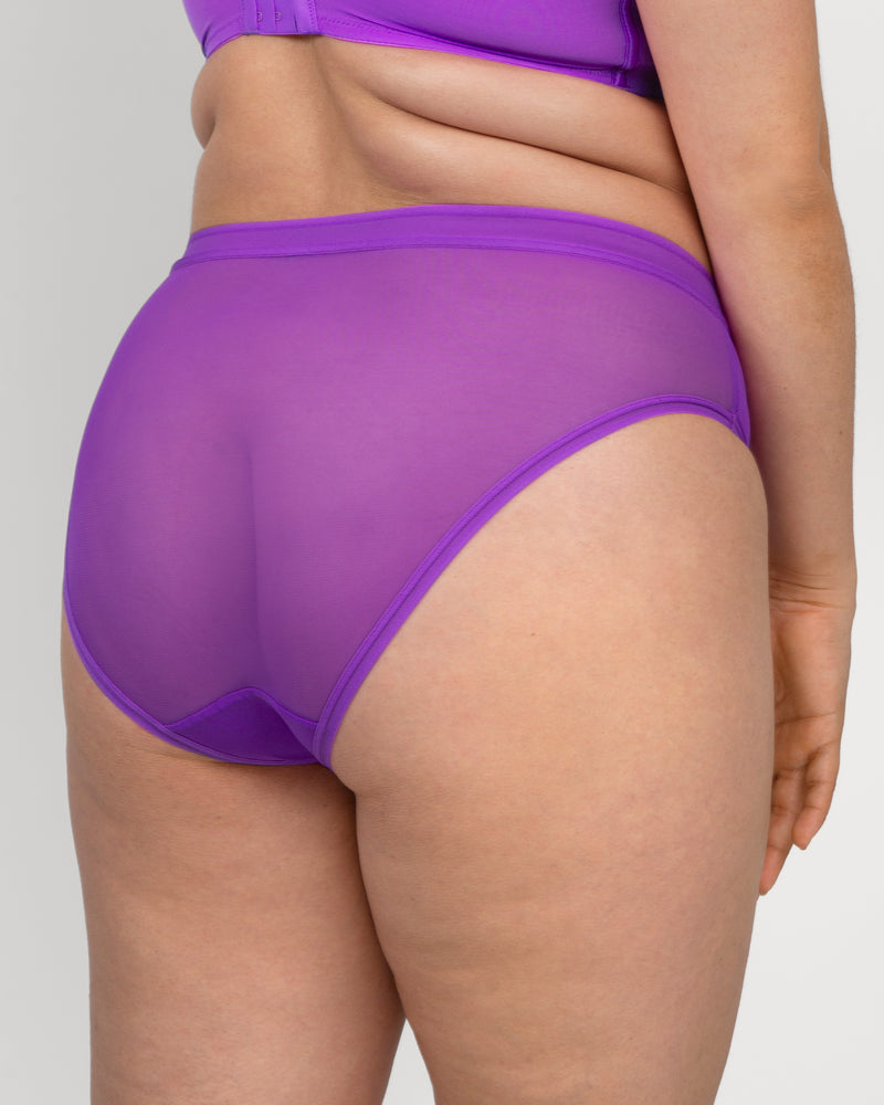 Sheer Mesh High Cut Brief Panty, Purple Passion Purple - Curvy Couture - Mesh