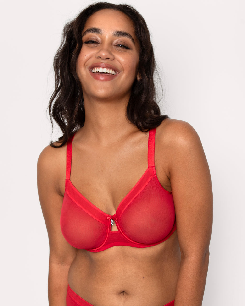 Sheer Mesh Full Coverage Unlined Underwire Bra - Diva Red – Curvy