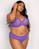 Sheer Mesh High Cut Brief, Violet Purple - Curvy Couture - Mesh