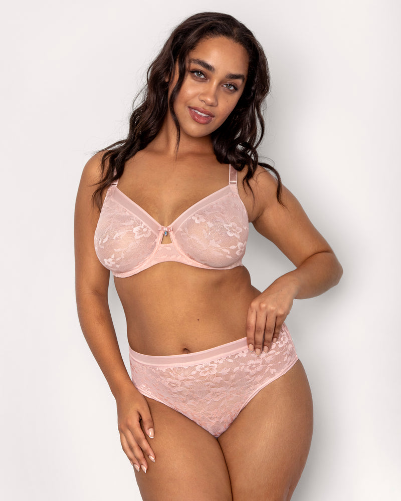 No-Show Lace Unlined Underwire Bra	 - Blushing Rose