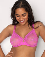 No-Show Lace Unlined Underwire Bra, Flirt Pink - Curvy Couture - Lace