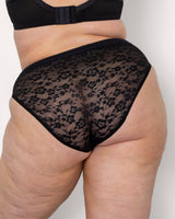 No-Show Lace High Cut Brief, Black Hue Black - Curvy Couture - Lace