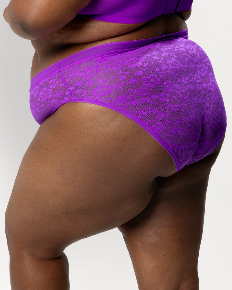 No-Show Lace High Cut Brief, Purple Passion Purple - Curvy Couture - Lace