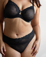 Sheer Whisper Full Coverage Unlined Underwire Bra, Black Hue Black - Curvy Couture - Mesh