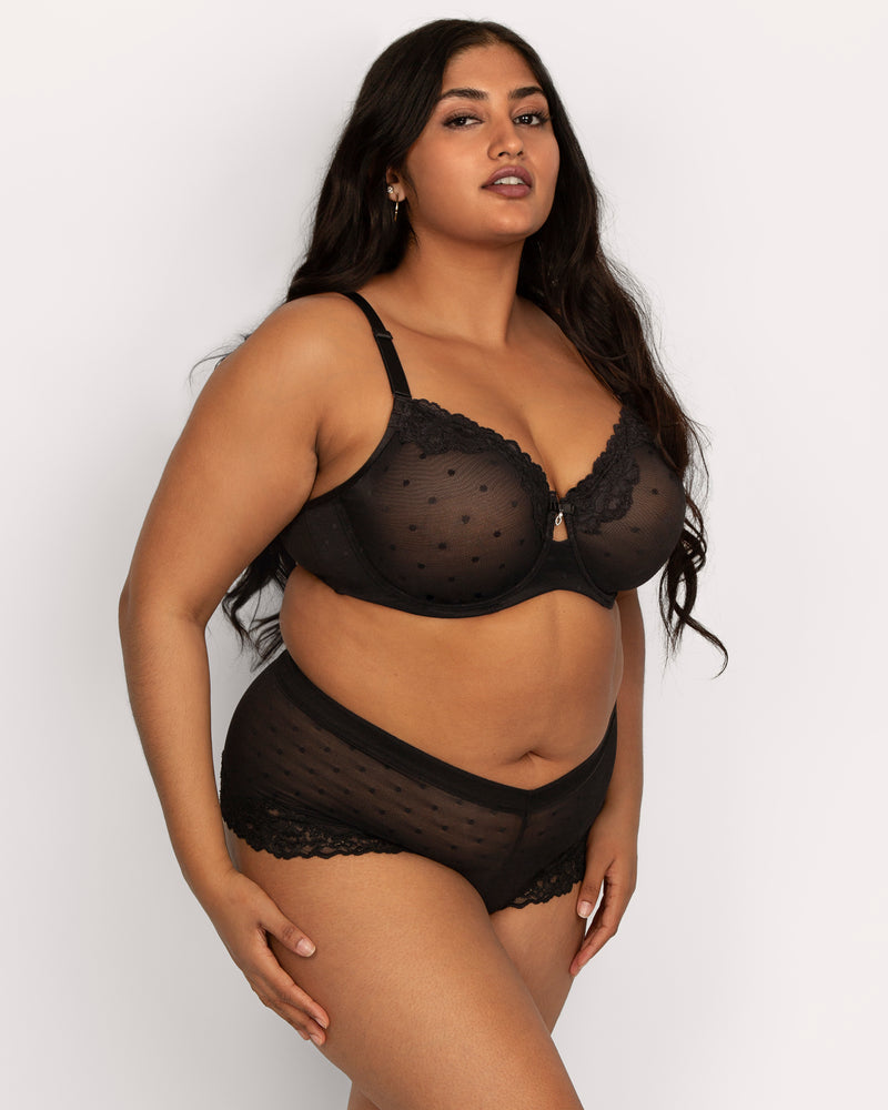 Sheer Whisper Full Coverage Unlined Underwire Bra, Black Hue Black - Curvy Couture - Mesh
