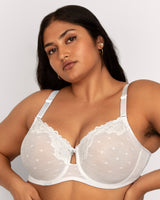 Sheer Whisper Full Coverage Unlined Underwire Bra, White White - Curvy Couture - Mesh