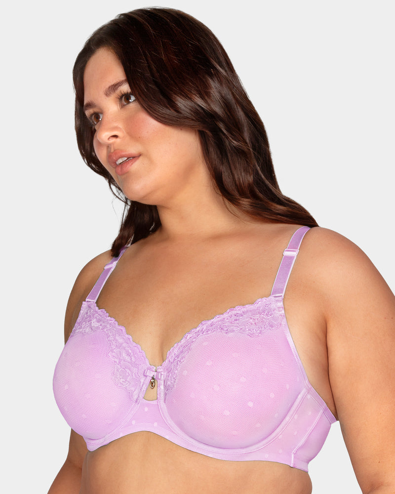 Sheer Whisper Unlined Underwire Bra, Stellar Orchid Purple - Curvy Couture - Mesh