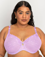 Sheer Whisper Unlined Underwire Bra, Stellar Orchid Purple - Curvy Couture - Mesh