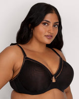 Shimmer Unlined Underwire Bra, Black Hue Black - Curvy Couture - Novelty