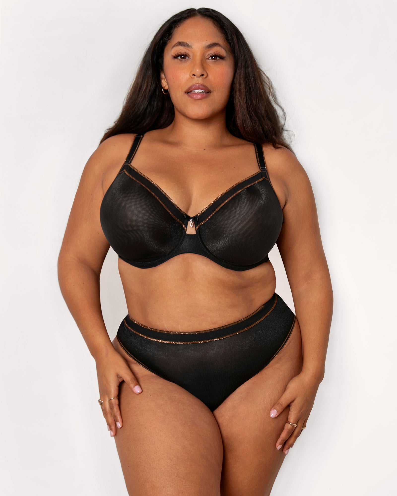 Shimmer Unlined Underwire Bra Black Hue Curvy Couture 0267