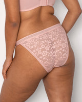 No-Show Lace String Bikini, Blushing Rose Pink - Curvy Couture - Lace