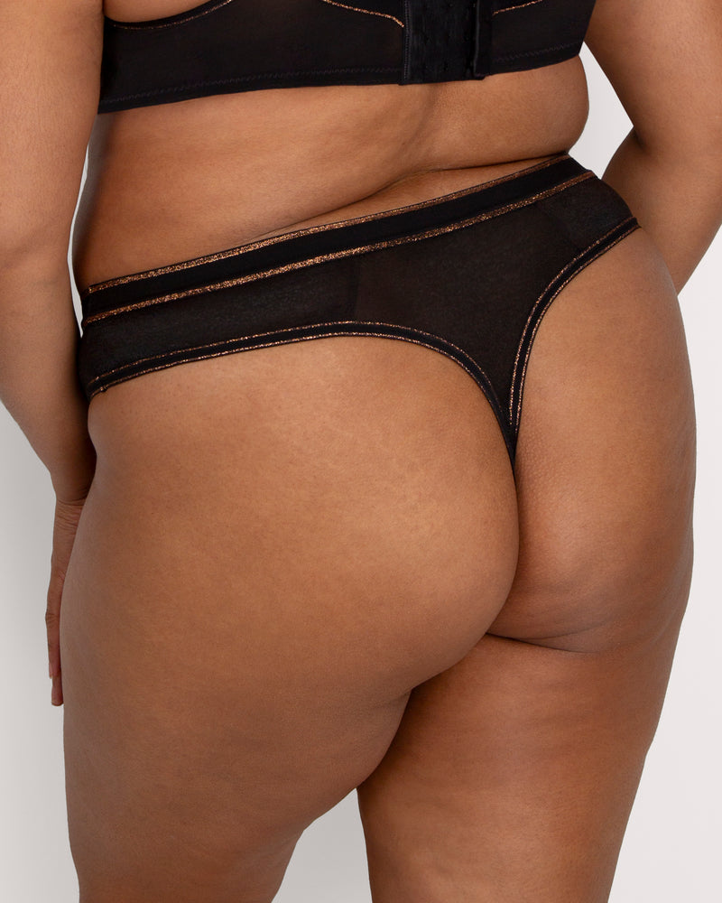 Shimmer Thong Panty, Black Hue Black - Curvy Couture - Novelty