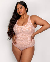 No Show Lace Bodysuit, Blushing Rose Pink - Curvy Couture - Lace