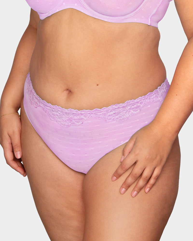 Sheer Whisper High Cut Brief Panty, Stellar Orchid Purple - Curvy Couture - Mesh