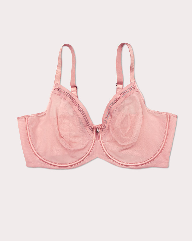 Sheer Mesh Full Coverage Unlined Underwire Bra, Wisteria Red - Curvy Couture - Mesh