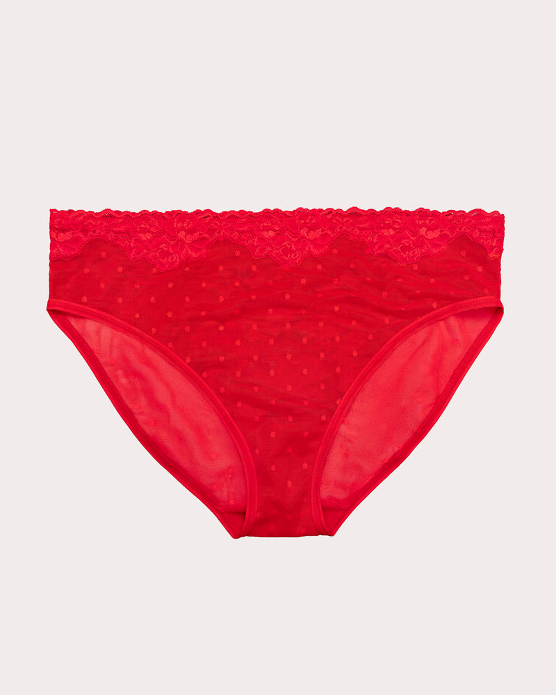 Sheer Whisper High Cut Brief Panty, Diva Red Red - Curvy Couture - Mesh