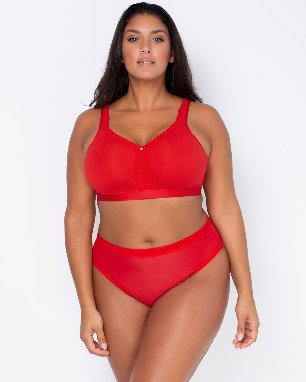 Curvy Couture Women's Plus Size No Show Lace Unlined Underwire Bra Diva Red  38d : Target