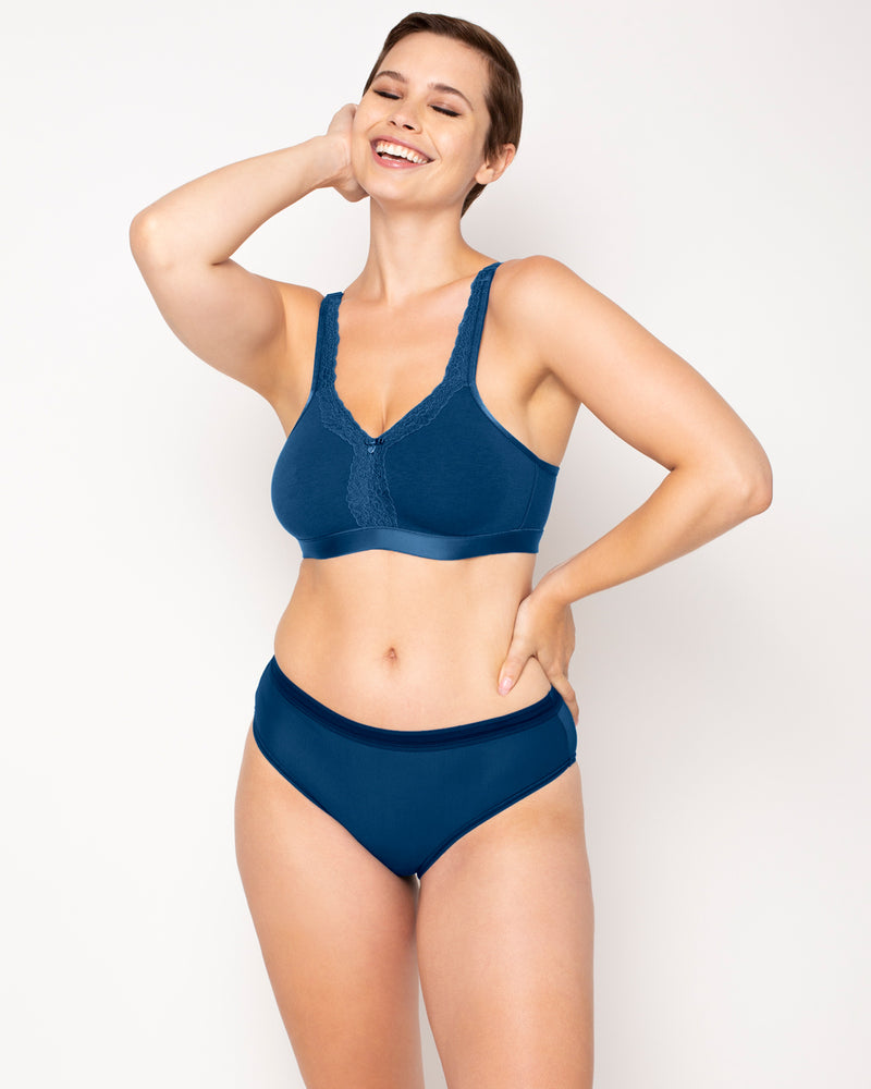 Cotton Luxe Unlined Wireless Bra - Blue Sapphire – Curvy Couture